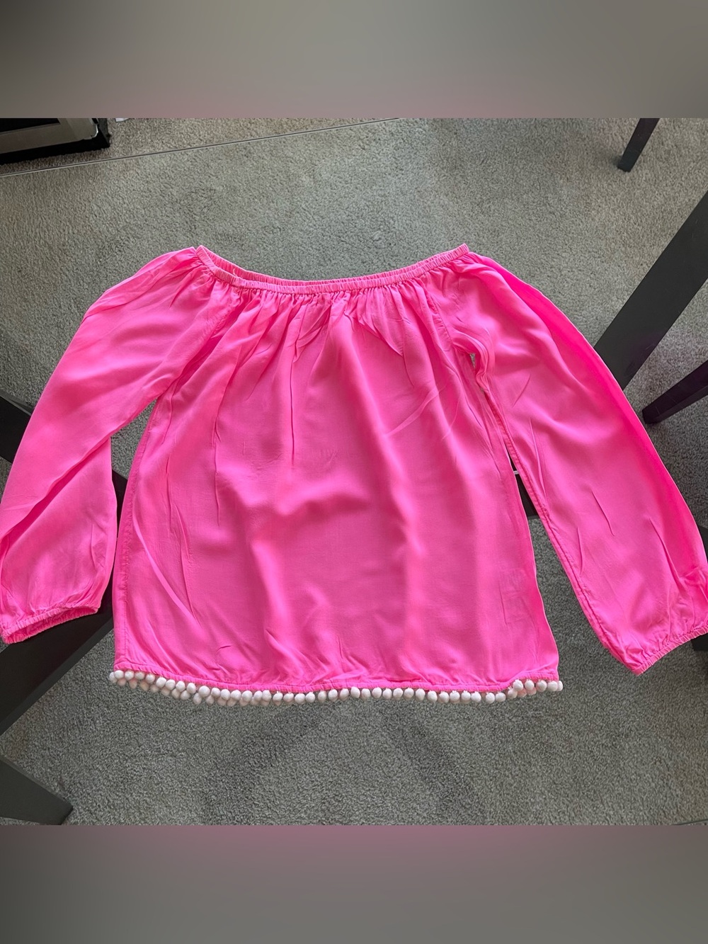Lilly Pulitzer Blouse Womens XS‎ Pink Off The Shoulder Balloon Sleeve Tasseled